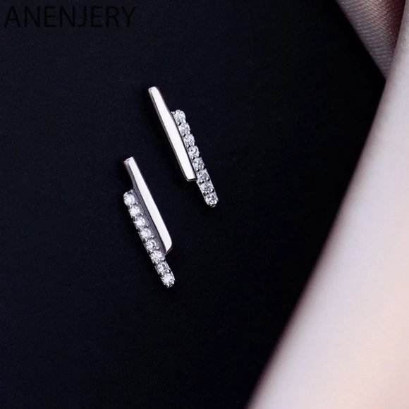 *NEW 925 Sterling Silver Diamond Bar Earrings Z - Picture 3 of 5